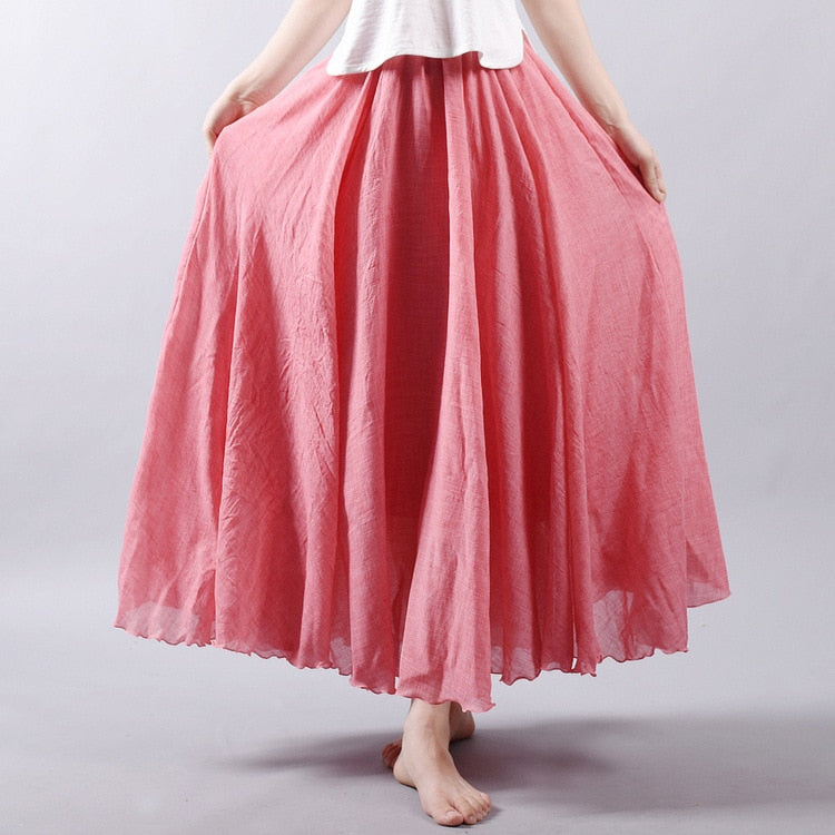 Sherhure Women Cotton And Linen Long Skirts Elastic 2023 - Premium from vistoi shop - Just $34.99! Shop now at vistoi shop