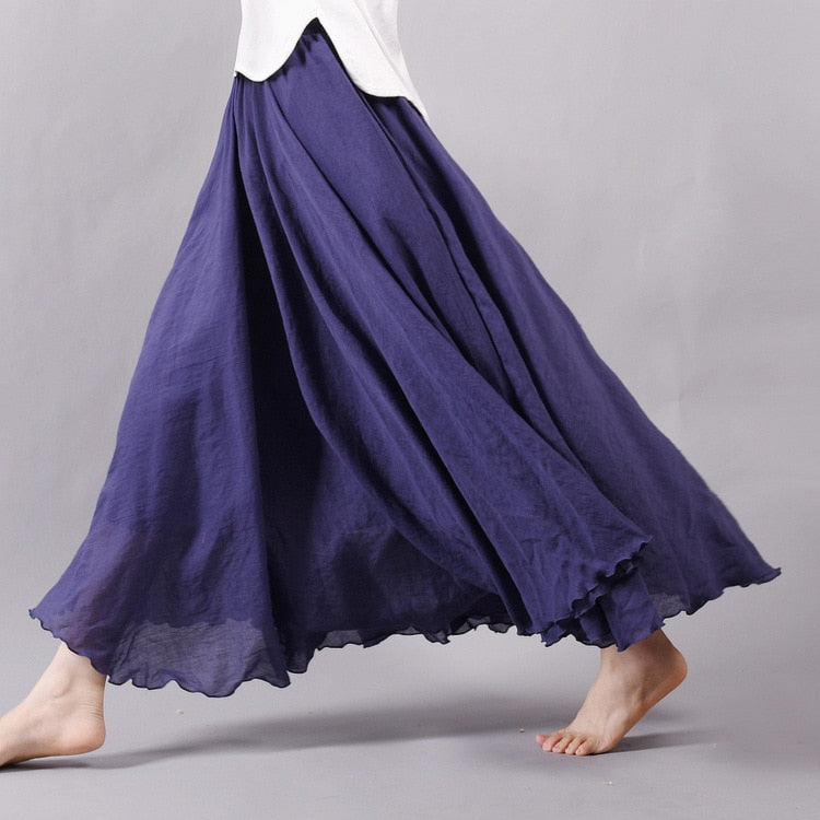 Sherhure Women Cotton And Linen Long Skirts Elastic 2023