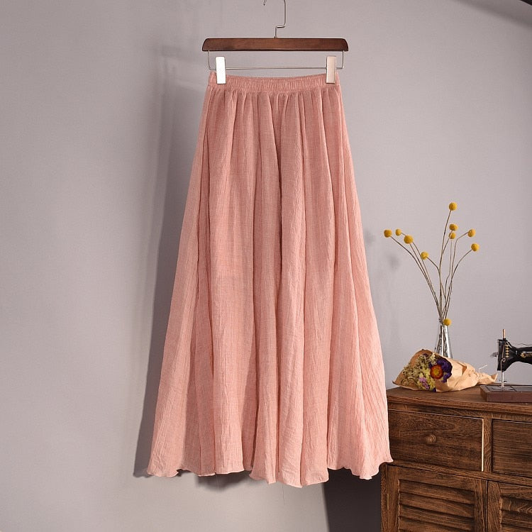 Sherhure Women Cotton And Linen Long Skirts Elastic 2023 - Premium from vistoi shop - Just $34.99! Shop now at vistoi shop