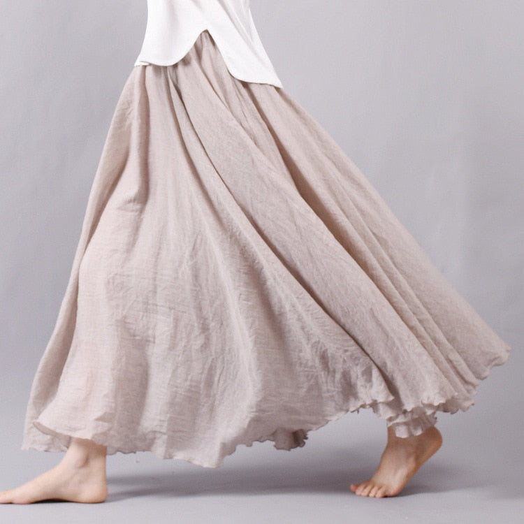 Skirt Linen Cotton Vintage Long Skirts Elastic Waist 2023 The Best - Premium from vistoi shop - Just $34.99! Shop now at vistoi shop