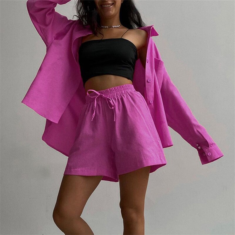 New Mini Shorts Cotton Stretch Waist, Two Pieces Sets Ladies 2023 - Premium from vistoi shop - Just $39.99! Shop now at vistoi shop