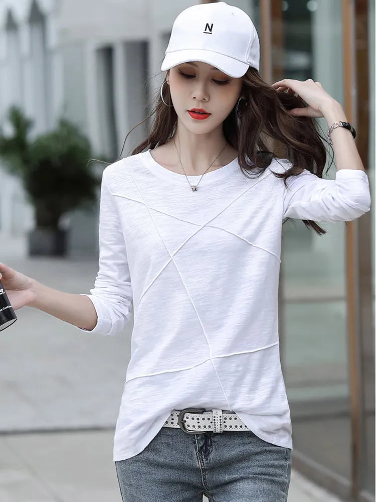 Ribbed Sping Fashion Bamboo Cotton T-Shirt Autumn Women - Premium from vistoi shop - Just $24.99! Shop now at vistoi shop