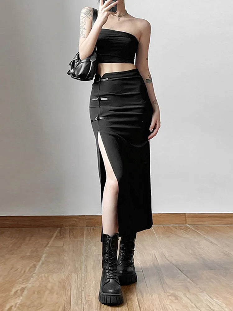 Black Split Simple Casual All-Match Hot Street Outing Cool Skirt - Premium from vistoi shop - Just $29.81! Shop now at vistoi shop