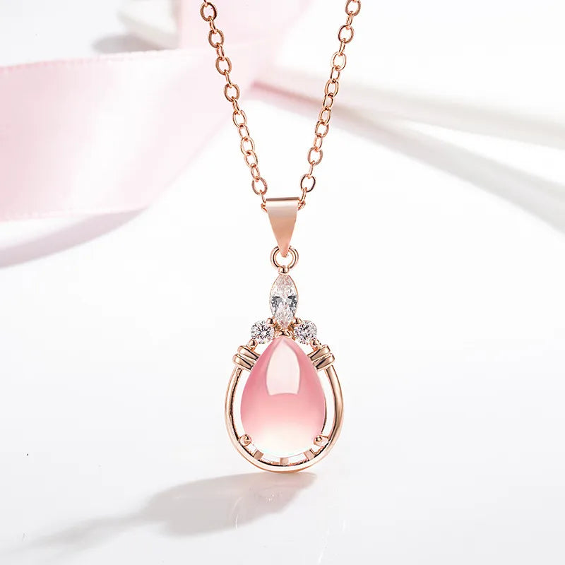 Necklace Water Drop-Shaped Pink Crystal Pendant Necklace for Women Stone Pendant - Premium from vistoi shop - Just $29.93! Shop now at vistoi shop