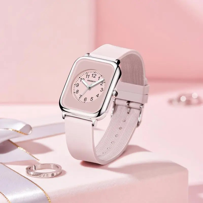 Square Dial Women Rubber Watch Band Wrist Watches 2023 Pink - Premium from vistoi shop - Just $29.99! Shop now at vistoi shop