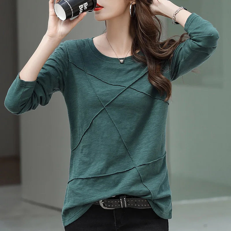 Ribbed Sping Fashion Bamboo Cotton T-Shirt Autumn Women - Premium from vistoi shop - Just $24.99! Shop now at vistoi shop