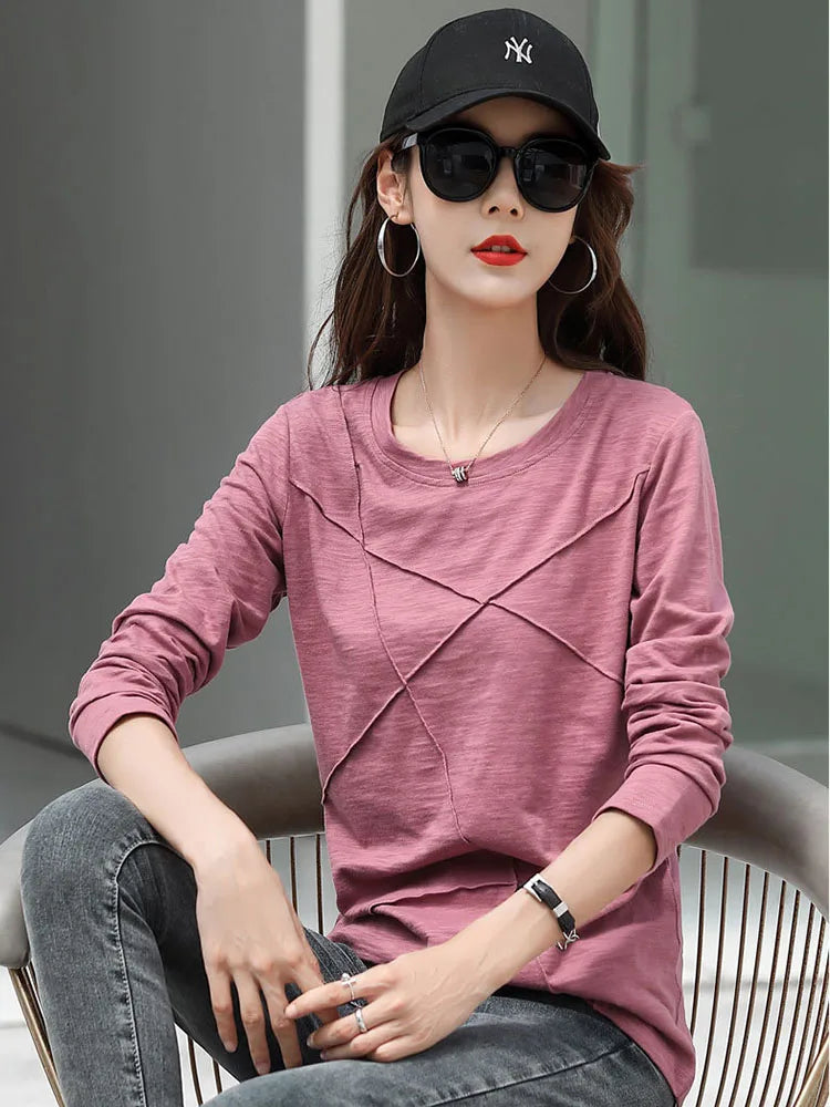 Ribbed Sping Fashion Bamboo Cotton T-Shirt Autumn Women - Premium from vistoi shop - Just $24.99! Shop now at vistoi shop