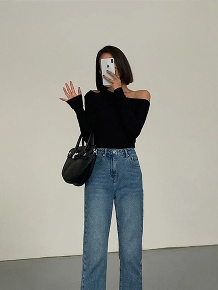 Fashion Skew Collar Off-shoulder Long-sleeved T-shirts Spring 2023 - Premium  from vistoi shop - Just $26.86! Shop now at vistoi shop
