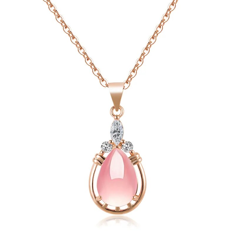 Necklace Water Drop-Shaped Pink Crystal Pendant Necklace for Women Stone Pendant - Premium from vistoi shop - Just $29.93! Shop now at vistoi shop