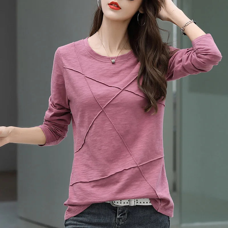 Ribbed Sping Fashion Bamboo Cotton T-Shirt Autumn Women - Premium from vistoi shop - Just $24.99! Shop now at vistoi shop