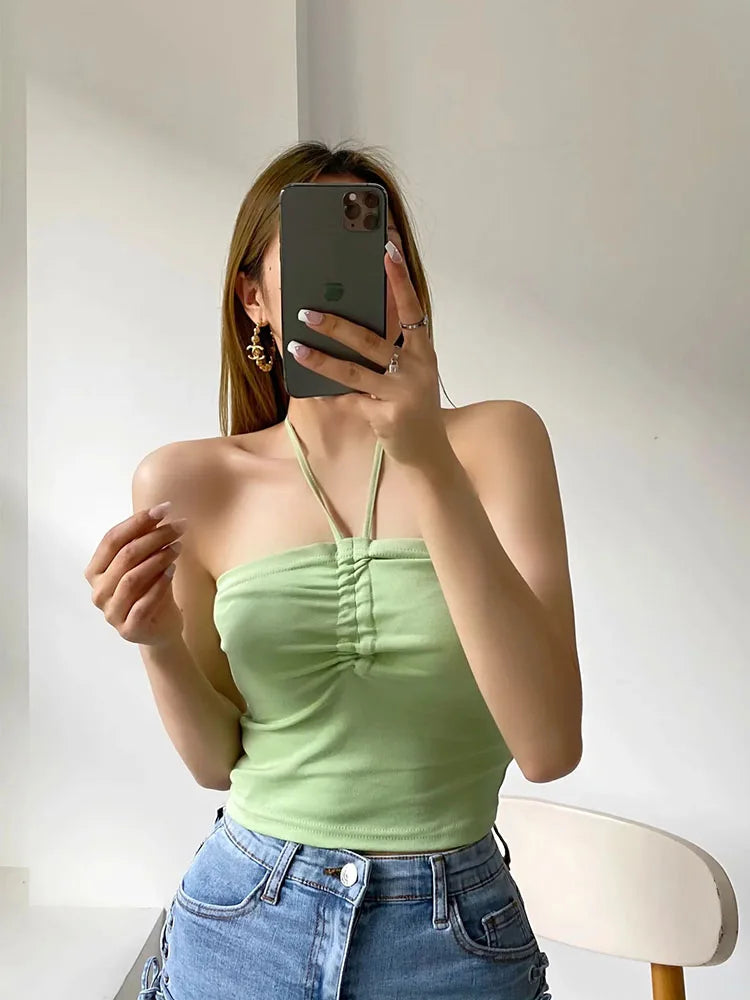 Women Ruched Halter Neck Cami Top Camisole - Premium from vistoi shop - Just $14.99! Shop now at vistoi shop