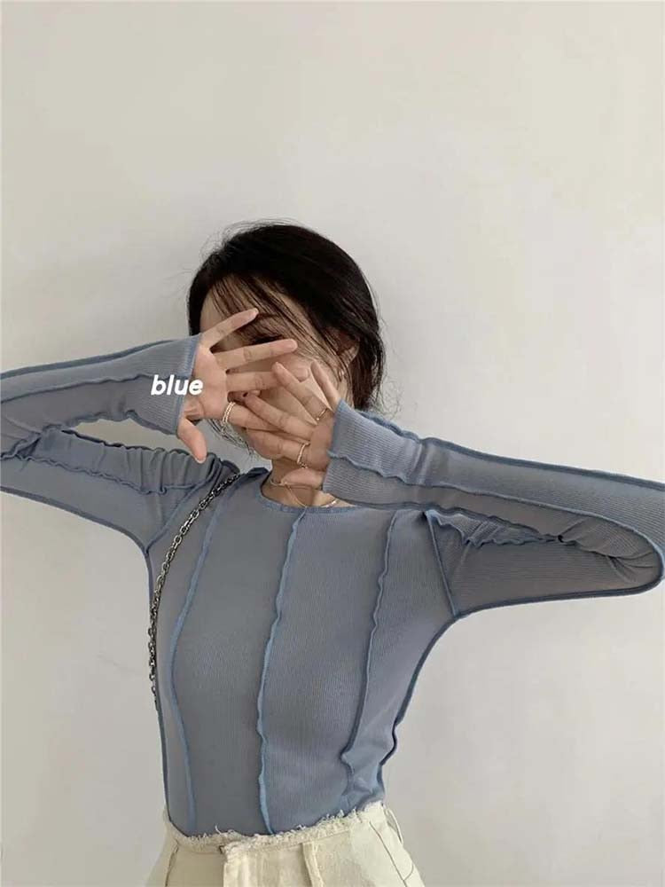 Long Sleeve T-shirts Women Spring Solid O-Neck Elegant Bright