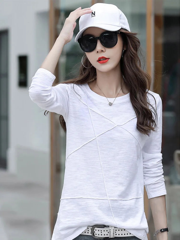 Ribbed Sping Fashion Bamboo Cotton T-Shirt Autumn Women - Premium from vistoi shop - Just $24.99! Shop now at vistoi shop