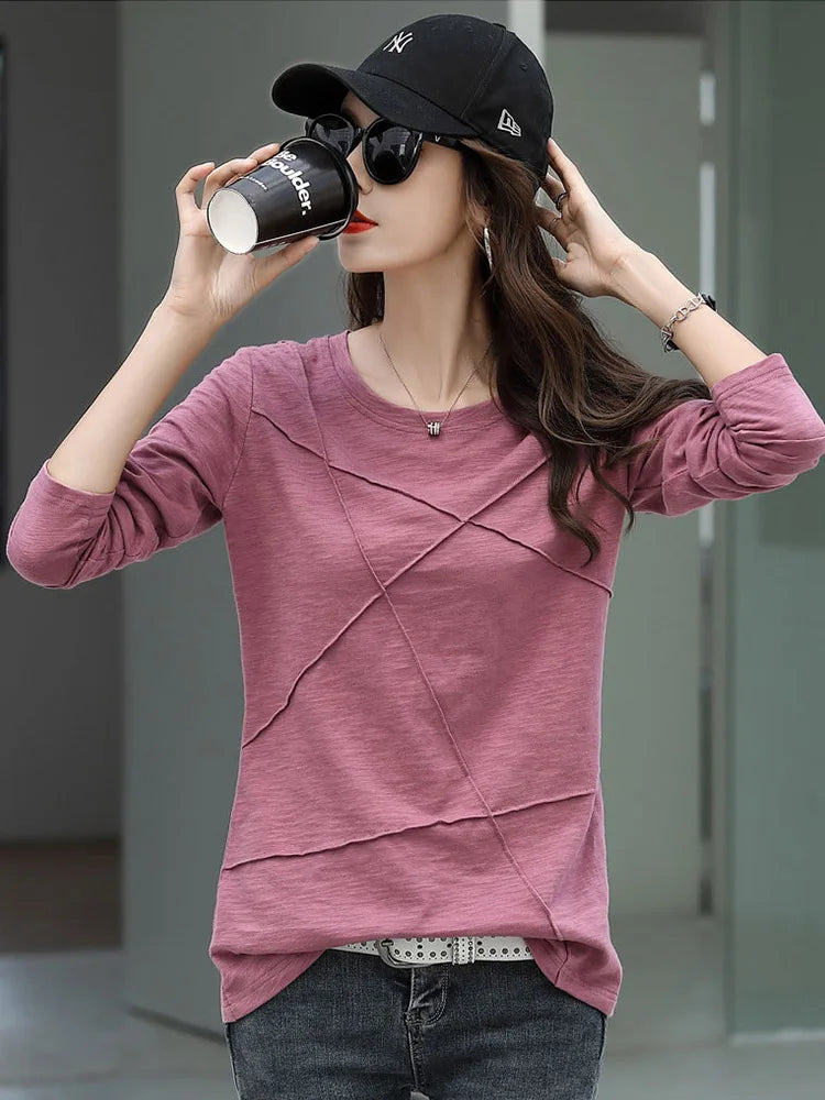 Ribbed Sping Fashion Bamboo Cotton T-Shirt Autumn Women - Premium from vistoi shop - Just $24.99! Shop now at vistoi shop
