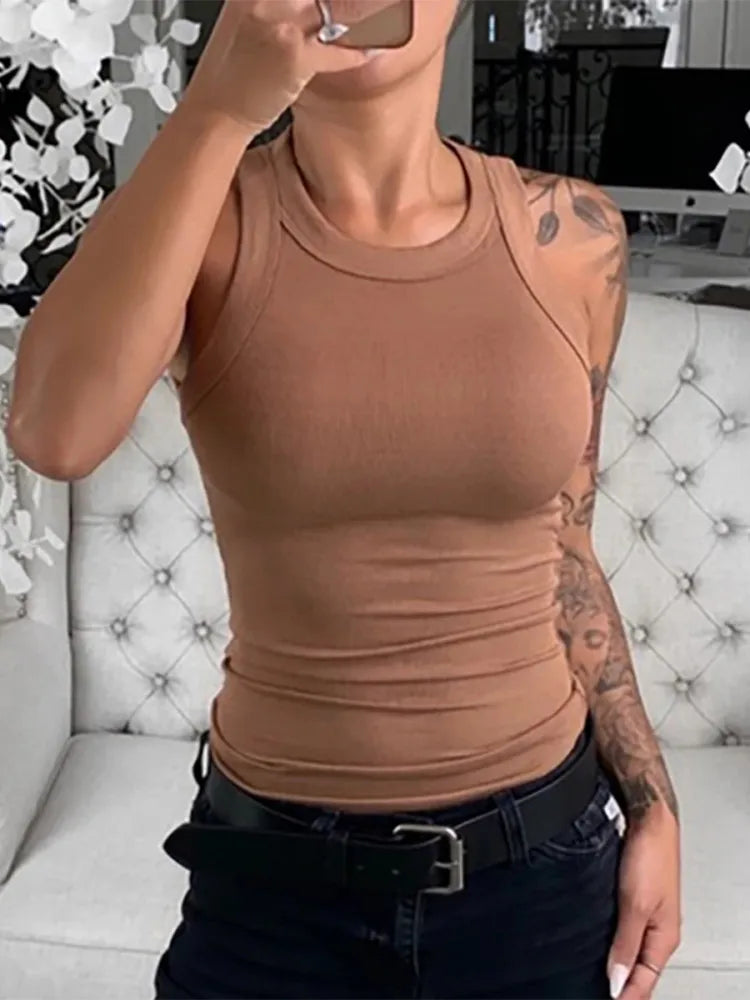 Women Solid Round Neck Ribbed Tank Top Camisole Women - Premium from vistoi shop - Just $24.99! Shop now at vistoi shop