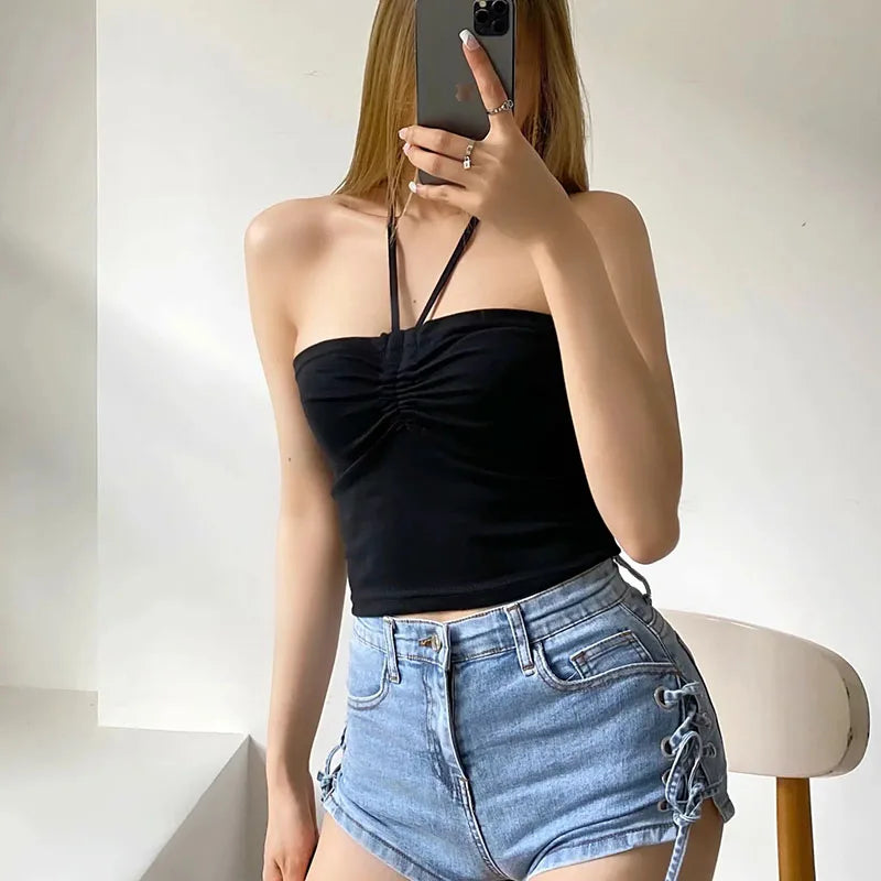 Women Ruched Halter Neck Cami Top Camisole - Premium from vistoi shop - Just $14.99! Shop now at vistoi shop