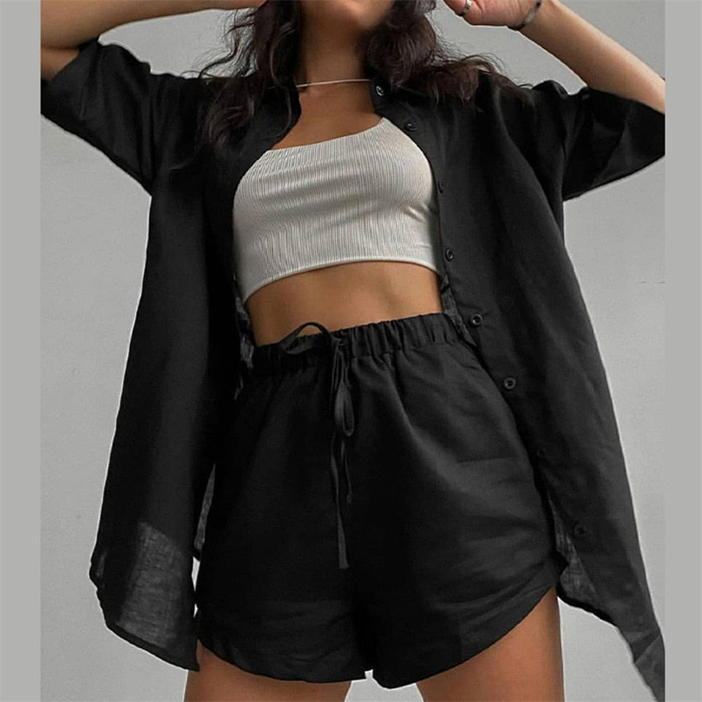New Mini Shorts Cotton Stretch Waist, Two Pieces Sets Ladies 2023 - Premium from vistoi shop - Just $39.99! Shop now at vistoi shop