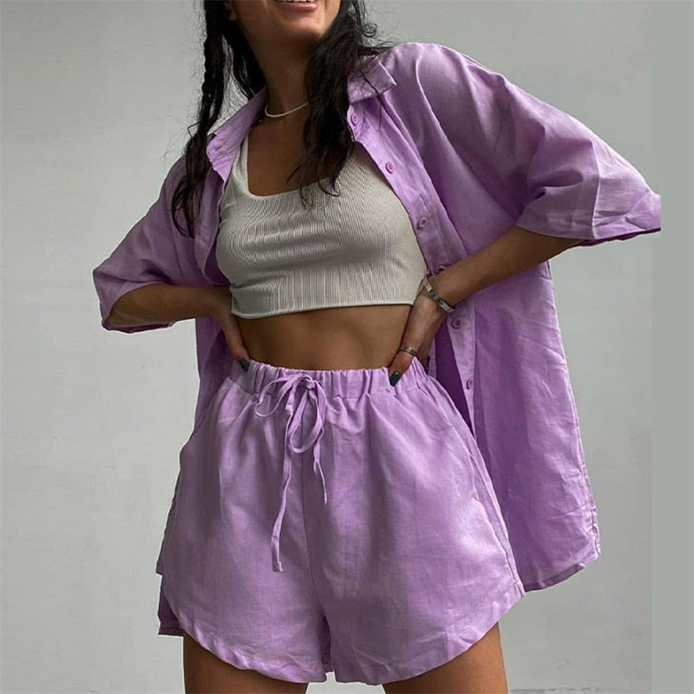 New Mini Shorts Cotton Stretch Waist, Two Pieces Sets Ladies 2023 - Premium from vistoi shop - Just $39.99! Shop now at vistoi shop