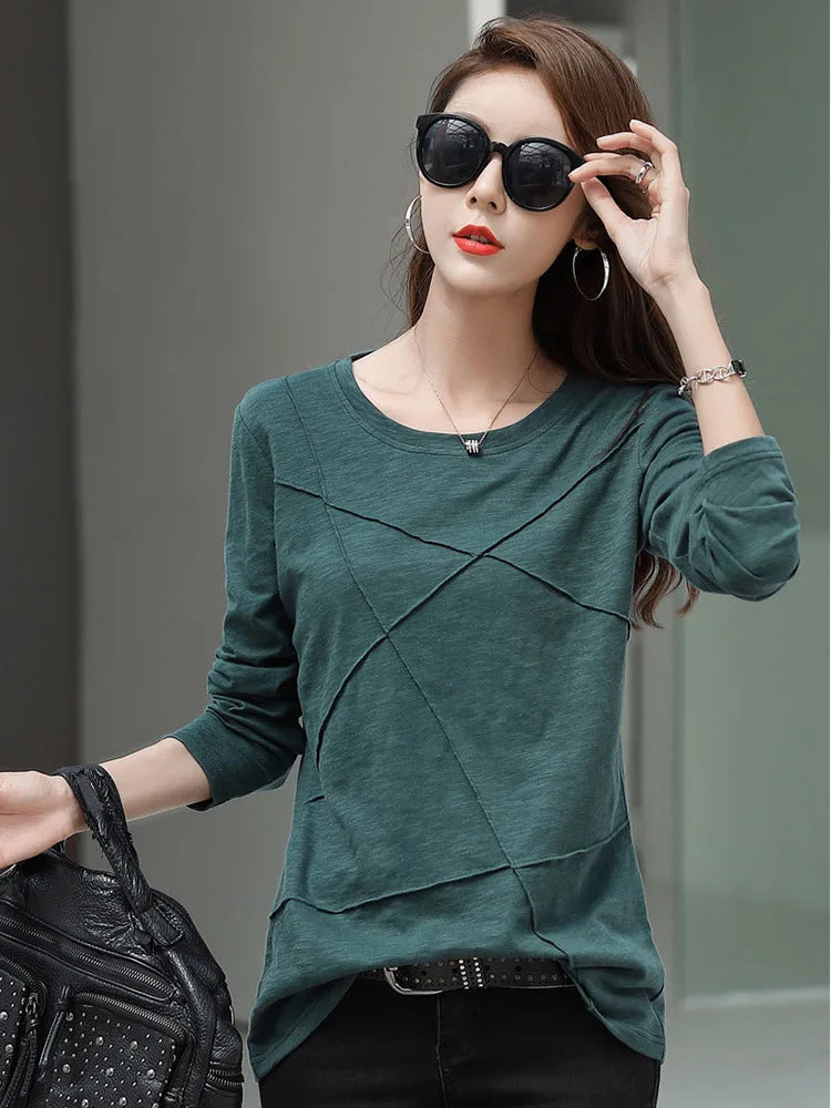 Ribbed Sping Fashion Bamboo Cotton T-Shirt Autumn Women - Premium from vistoi shop - Just $24.99! Shop now at vistoi shop