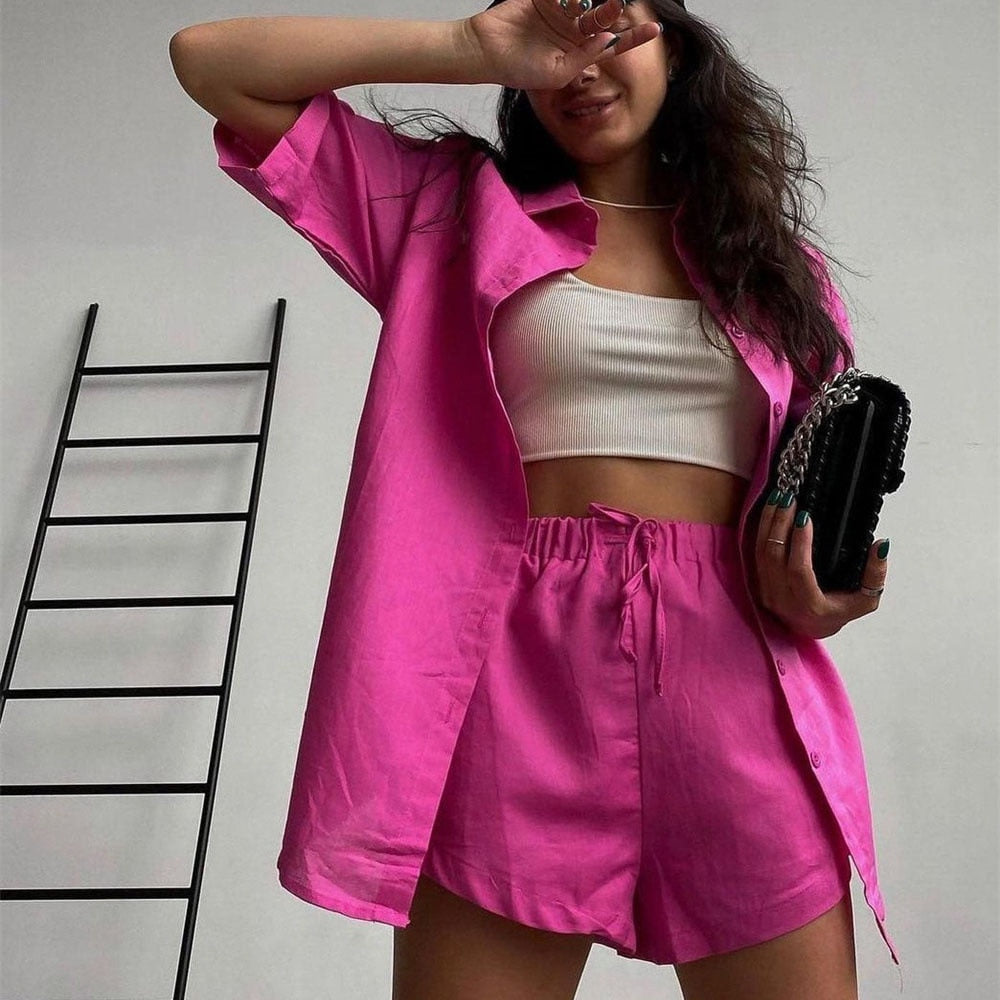 New Mini Shorts Cotton Stretch Waist, Two Pieces Sets Ladies 2023 - Premium from vistoi shop - Just $39.99! Shop now at vistoi shop