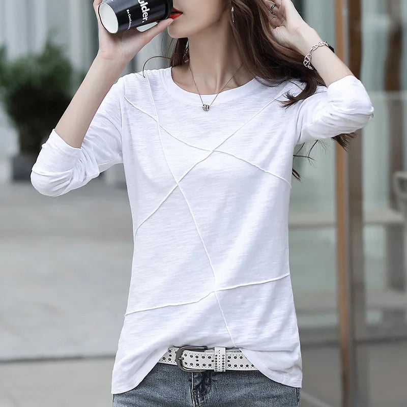 Ribbed Sping Fashion Bamboo Cotton T-Shirt Autumn Women - Premium from vistoi shop - Just $24.99! Shop now at vistoi shop