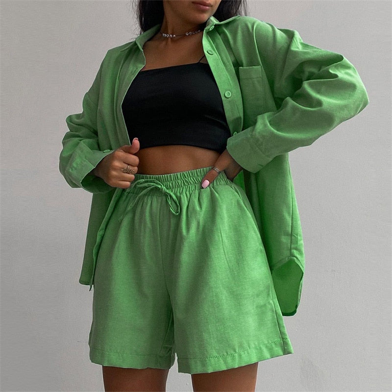 New Mini Shorts Cotton Stretch Waist, Two Pieces Sets Ladies 2023 - Premium from vistoi shop - Just $39.99! Shop now at vistoi shop