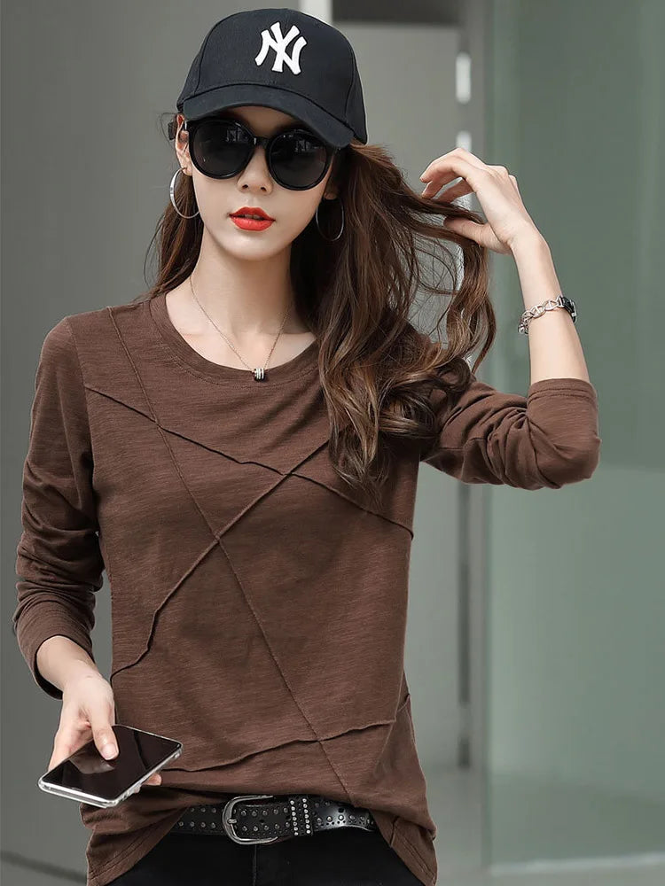 Ribbed Sping Fashion Bamboo Cotton T-Shirt Autumn Women - Premium from vistoi shop - Just $24.99! Shop now at vistoi shop