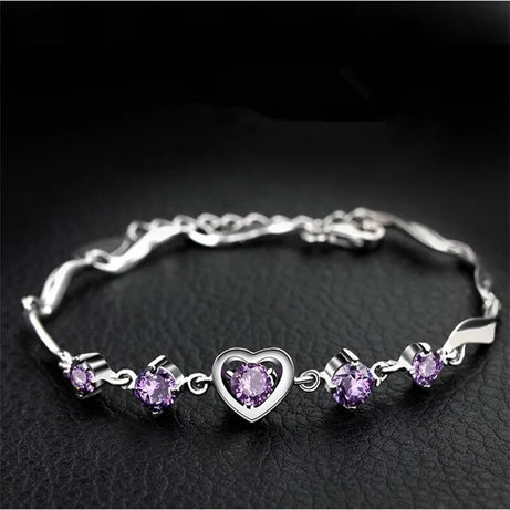 Bracelet 925 Sliver Sweet Heart Amethyst For Women Hand Jewelry Bracelet - Premium  from vistoi shop - Just $24.99! Shop now at vistoi shop