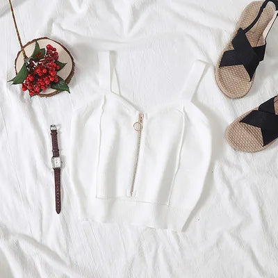 Women Crop Top Club Zipper Knitting Tank Tops Ladies - Premium  from vistoi shop - Just $19.99! Shop now at vistoi shop