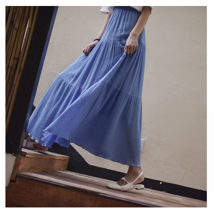 White Long Skirt High Waist Stretch Cotton And Linen Skirts - Premium  from vistoi shop - Just $34.99! Shop now at vistoi shop