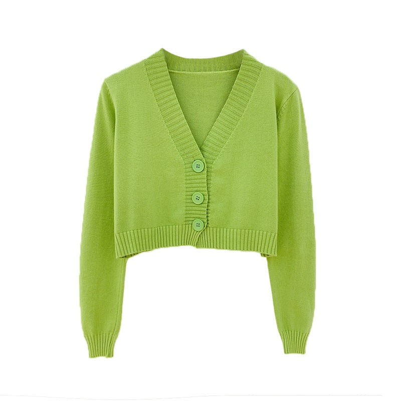 Knitted Crop Cardigan Women Korean Short Sweater