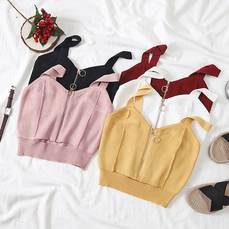 Women Crop Top Club Zipper Knitting Tank Tops Ladies - Premium  from vistoi shop - Just $19.99! Shop now at vistoi shop