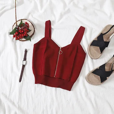 Women Crop Top Club Zipper Knitting Tank Tops Ladies - Premium  from vistoi shop - Just $19.99! Shop now at vistoi shop