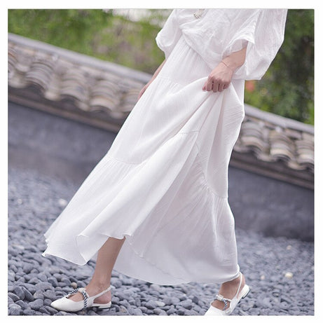 White Long Skirt High Waist Stretch Cotton And Linen Skirts - Premium  from vistoi shop - Just $34.99! Shop now at vistoi shop