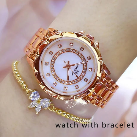 Diamond Women Watch Luxury Brand 2022 Rhinestone Elegant Ladies Watches Rose Gold Clock Wrist Watches for Women Relogio Feminino - Premium  from vistoi shop - Just $36.99! Shop now at vistoi shop