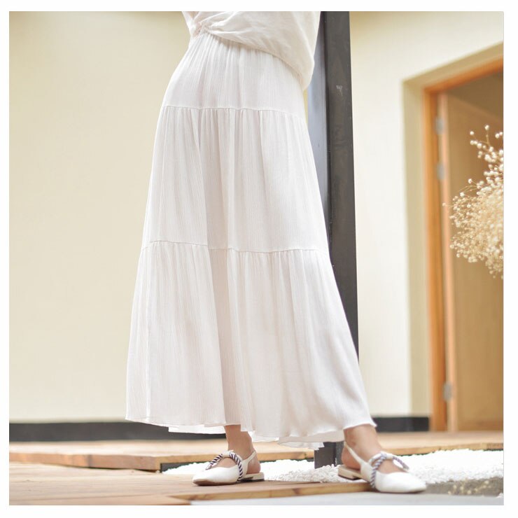 White Long Skirt High Waist Stretch Cotton And Linen Skirts - Premium  from vistoi shop - Just $34.99! Shop now at vistoi shop