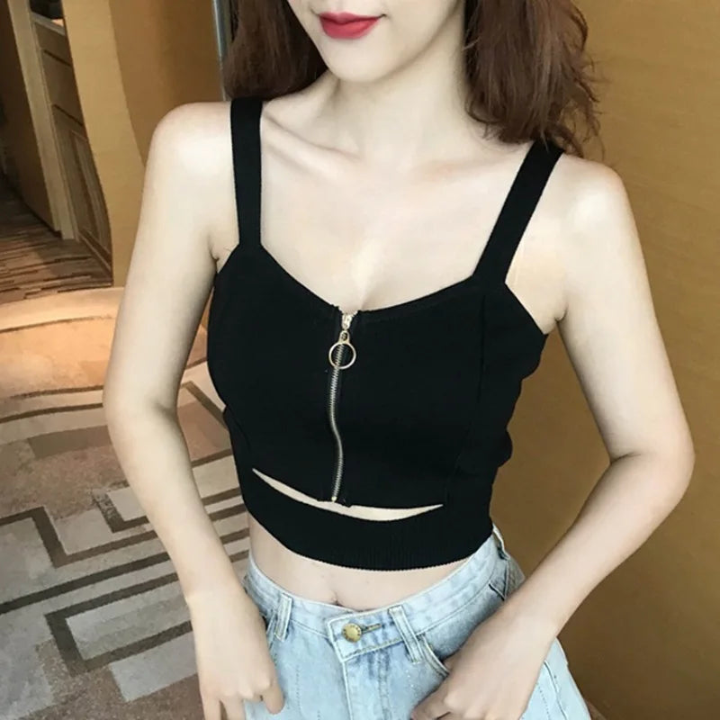 Women Crop Top Club Zipper Knitting Tank Tops Ladies - Premium  from vistoi shop - Just $19.99! Shop now at vistoi shop