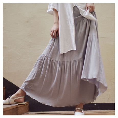 White Long Skirt High Waist Stretch Cotton And Linen Skirts - Premium  from vistoi shop - Just $34.99! Shop now at vistoi shop