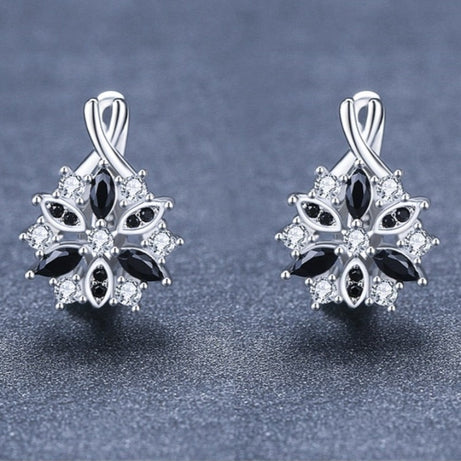 Black Trendy Spinel Engagement Flower Hoop Earrings - Premium  from vistoi shop - Just $24.99! Shop now at vistoi shop