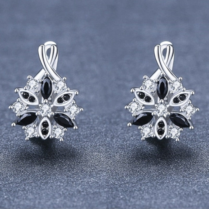 Black Trendy Spinel Engagement Flower Hoop Earrings - Premium  from vistoi shop - Just $24.99! Shop now at vistoi shop