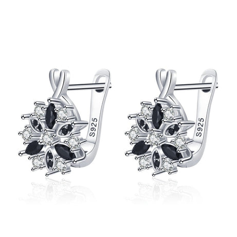 Black Trendy Spinel Engagement Flower Hoop Earrings - Premium  from vistoi shop - Just $24.99! Shop now at vistoi shop