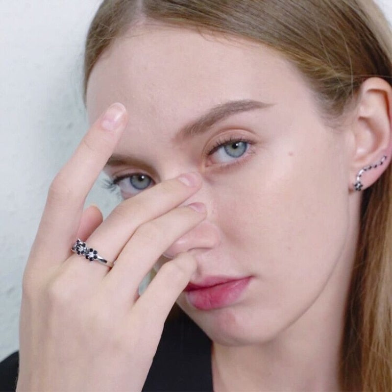 Jewelry Flower Black Wedding Rings for Women Girl Party Gift