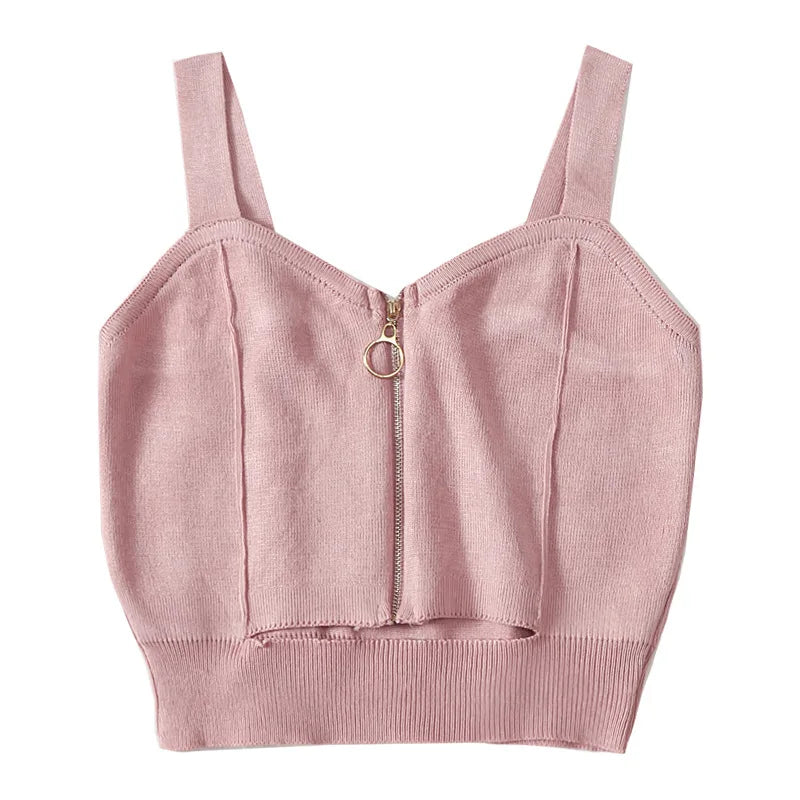 Women Crop Top Club Zipper Knitting Tank Tops Ladies - Premium  from vistoi shop - Just $19.99! Shop now at vistoi shop