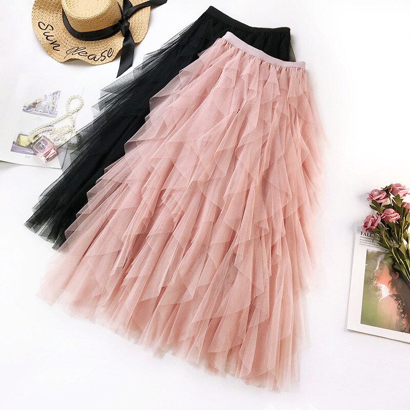 Long Skirt High Waist Ruffles Women Beach Skirts Pink Jupe - Premium  from vistoi shop - Just $29.40! Shop now at vistoi shop