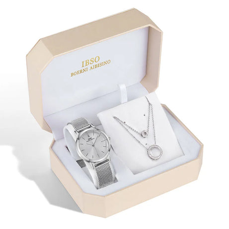 Fashion Creative Crystal Women Watch Set Silver Necklace Quartz - Premium  from vistoi shop - Just $49.99! Shop now at vistoi shop