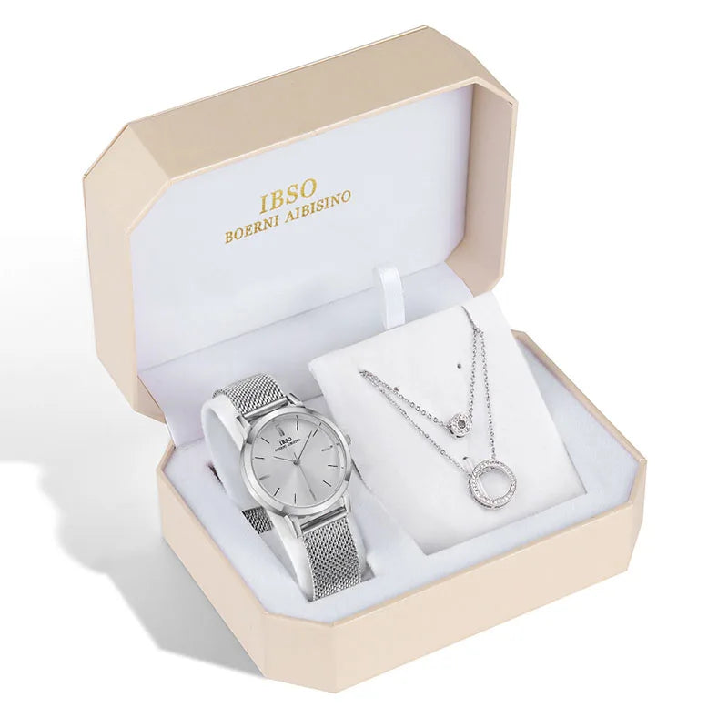 Fashion Creative Crystal Women Watch Set Silver Necklace Quartz - Premium  from vistoi shop - Just $49.99! Shop now at vistoi shop