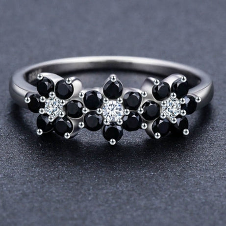 Jewelry Flower Black Wedding Rings for Women Girl Party Gift