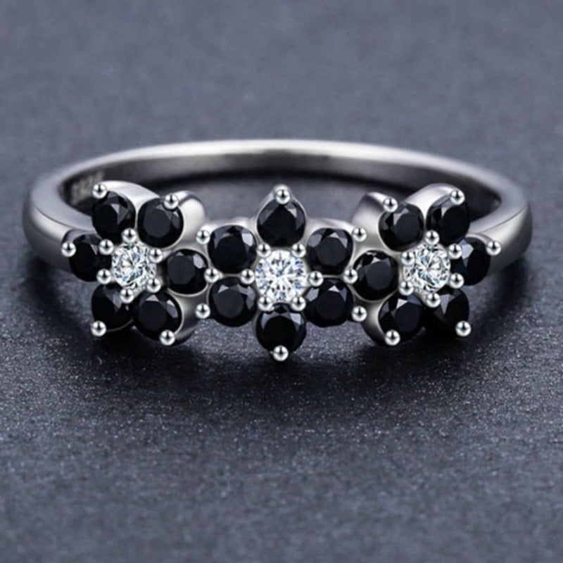 Jewelry Flower Black Wedding Rings for Women Girl Party Gift