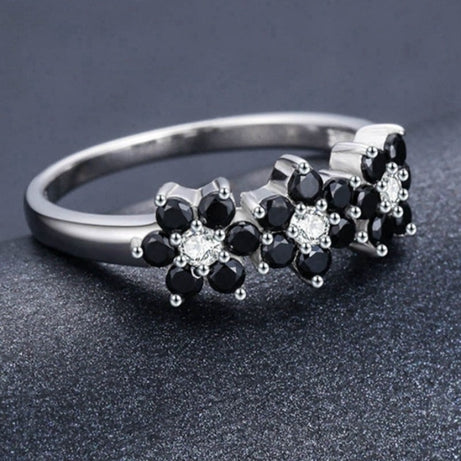 Jewelry Flower Black Wedding Rings for Women Girl Party Gift