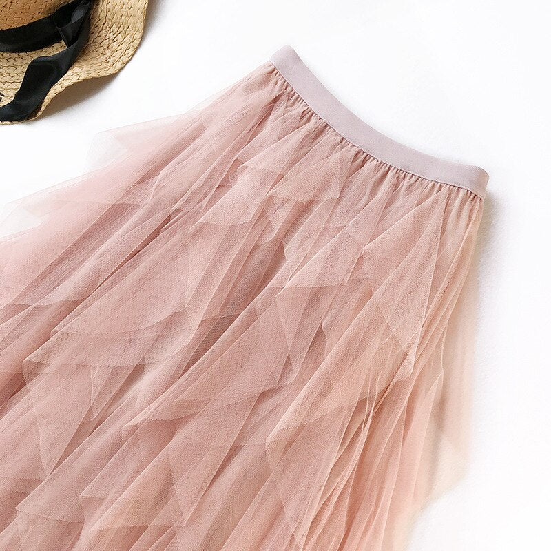 Long Skirt High Waist Ruffles Women Beach Skirts Pink Jupe - Premium  from vistoi shop - Just $29.40! Shop now at vistoi shop